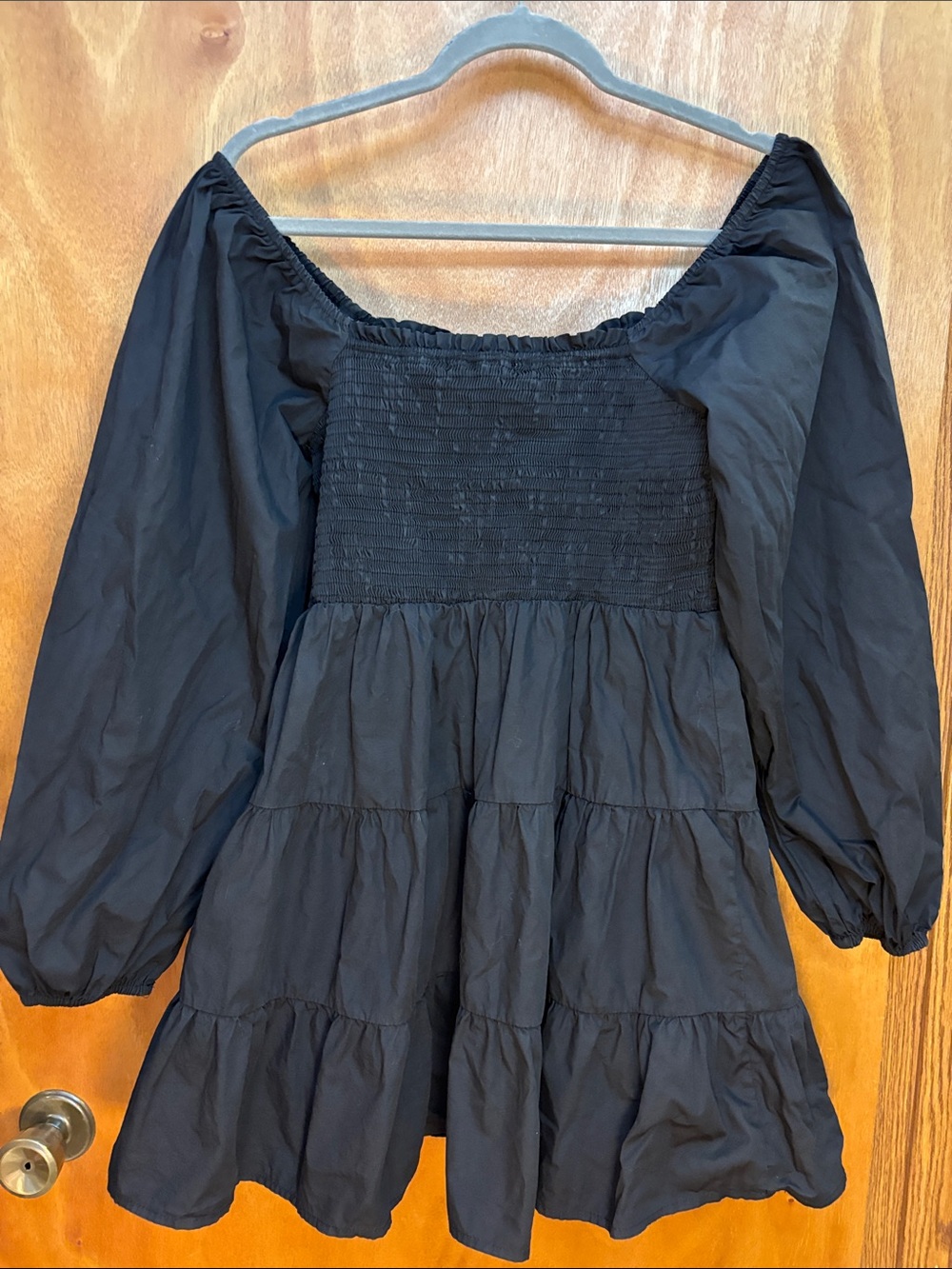 Altar'd State Black Off-Shoulder Smocked Tiered Mini Dress Medium - Picture 6 of 10
